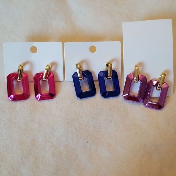 3 pair earrings bright colorful - Picture 1 of 9